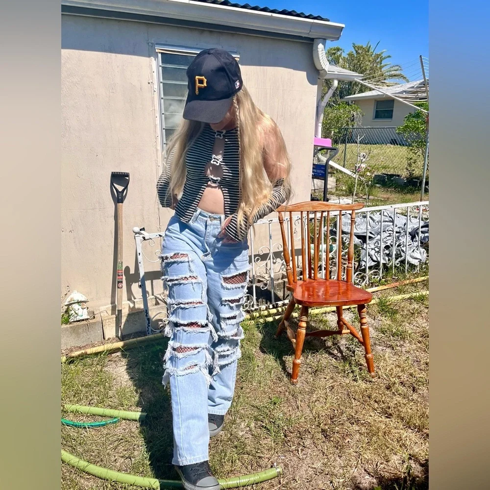 SHEIN distressed ripped jeans‎ x Niki Demar size XS 2 - Picture 5 of 6